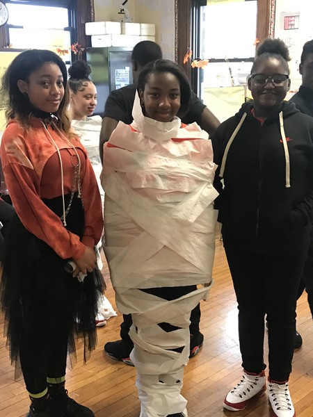 Making of a Mummy in 8th Grade Halloween 2019 at DLEACS